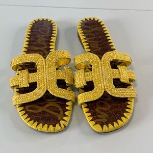 Sam Edelman Beckie 2 Woven Raffia Slide Sandals 9.5 Open Toe Flat Lemon Summer